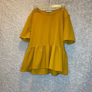 Zara Mustard  Fit And Flare Peplum Top Size L
